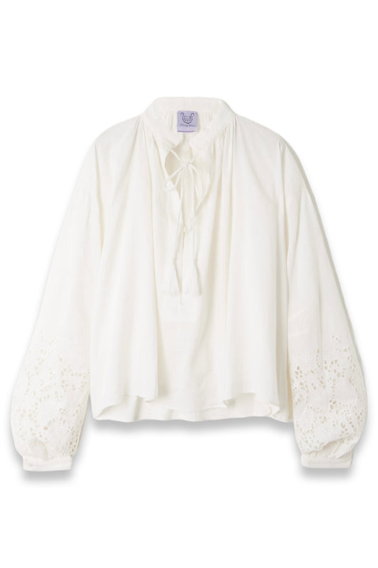 Gathered Broderie Anglaise Linen and Cotton-blend Blouse