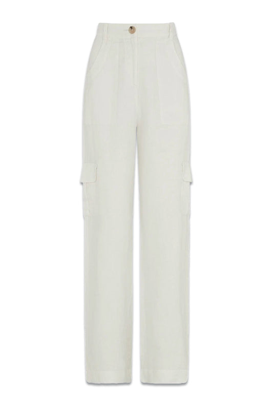 The Carolina Linen Cargo Trousers in Off-white