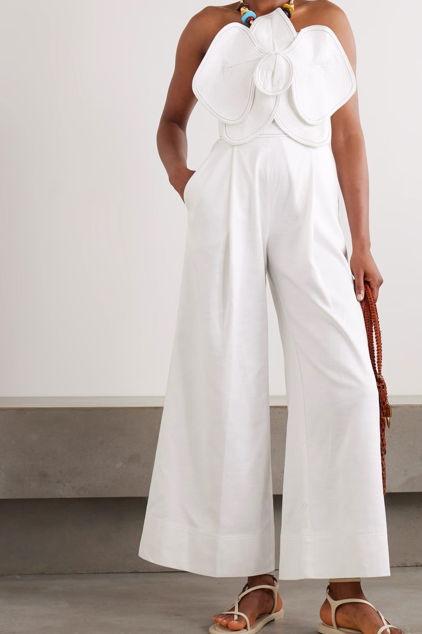 A Flor De Piel Appliquéd Cotton And TENCEL-blend twill jumpsuit