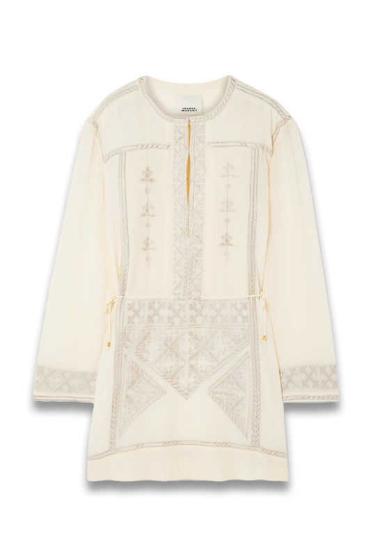 Oaria Tie-detailed Embroidered Silk Crepe de Chine Mini Dress