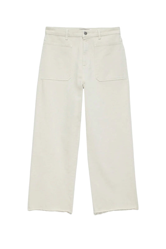 Beige Crop Wide Jeans