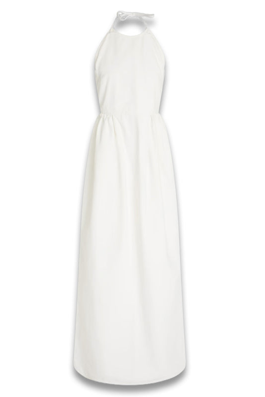 Gathered Cotton-canvas Halterneck Maxi Dress