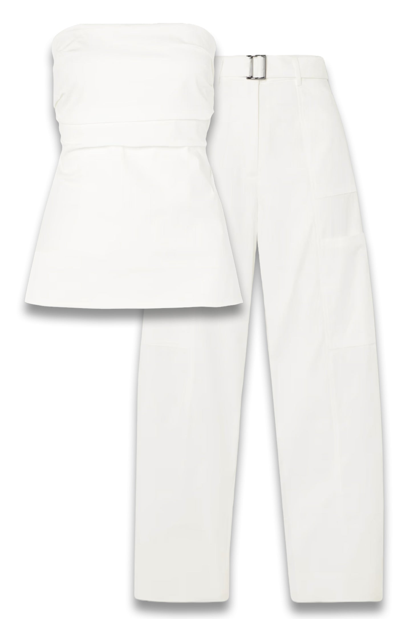 Strapless Tie-back Ruched Cotton-blend Top and Utility Belted Cotton-blend Wide-leg Pants