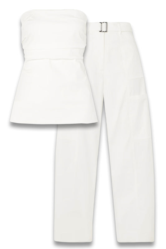 Strapless Tie-back Ruched Cotton-blend Top and Utility Belted Cotton-blend Wide-leg Pants