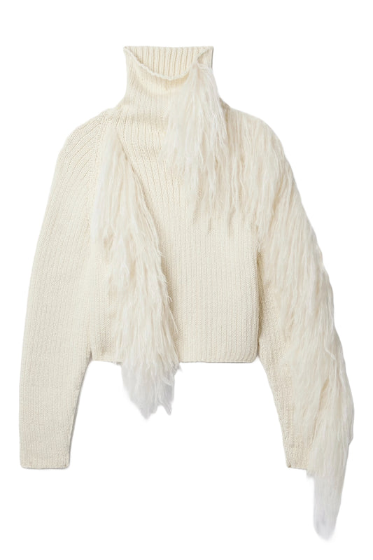 Ploma Cropped Fringed Merino Wool Turtleneck Sweater
