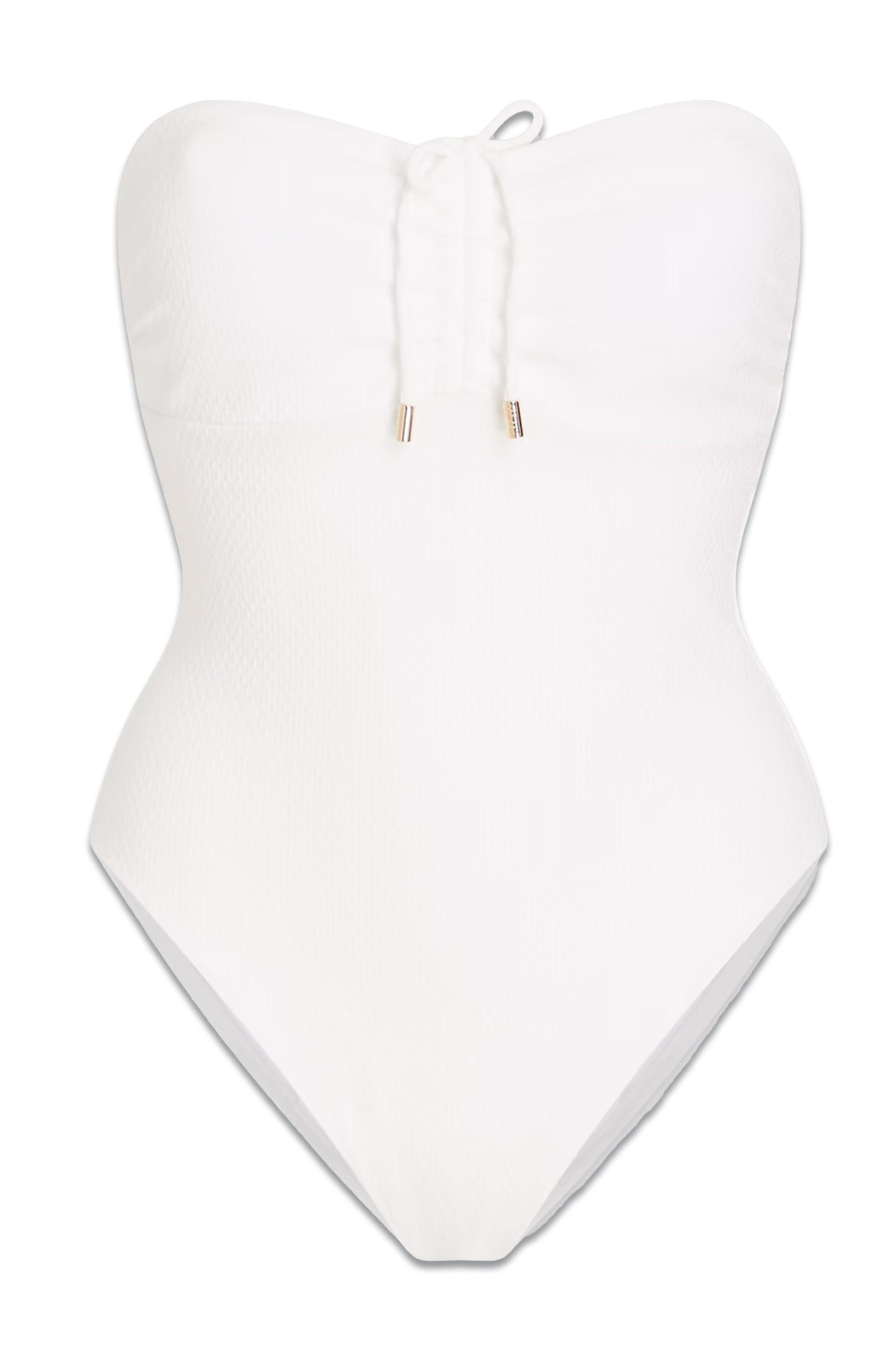 St. Kitts Ruched Cutout Seersucker Bandeau Swimsuit
