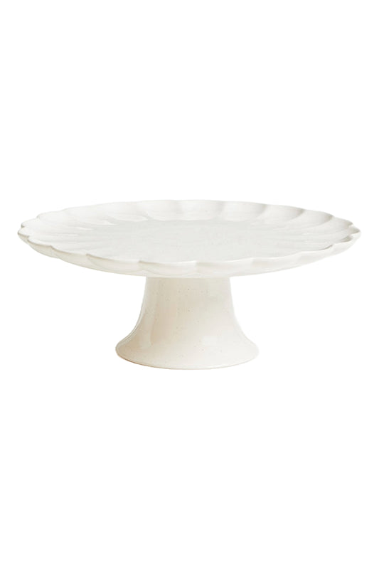 John Lewis Scalloped Speckled Stoneware Cake Stand, 28cm, White