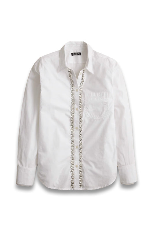 Embellished garçon shirt with tulle in cotton poplin
