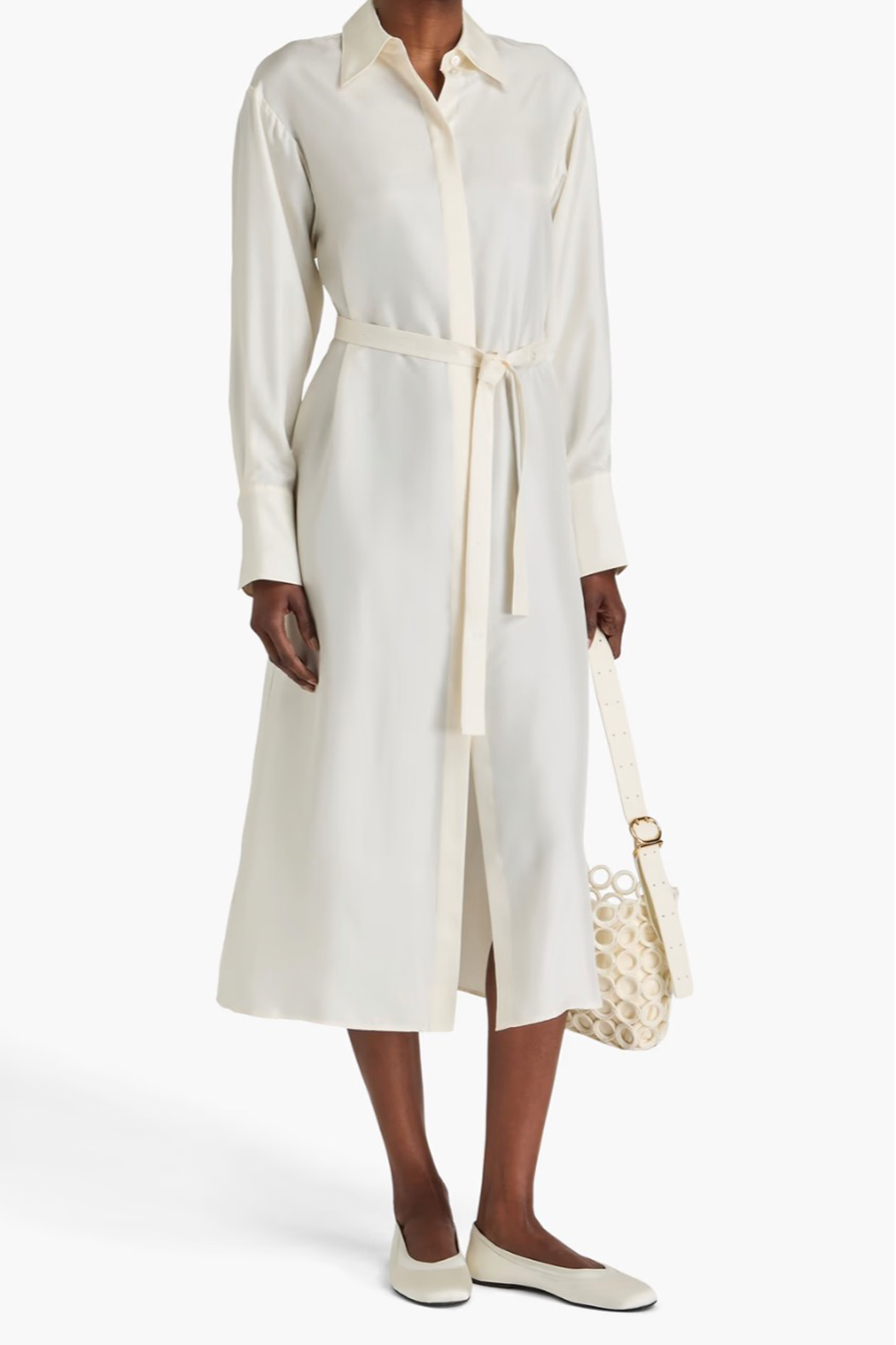 Cutout Silk-Twill Midi Shirt Dress