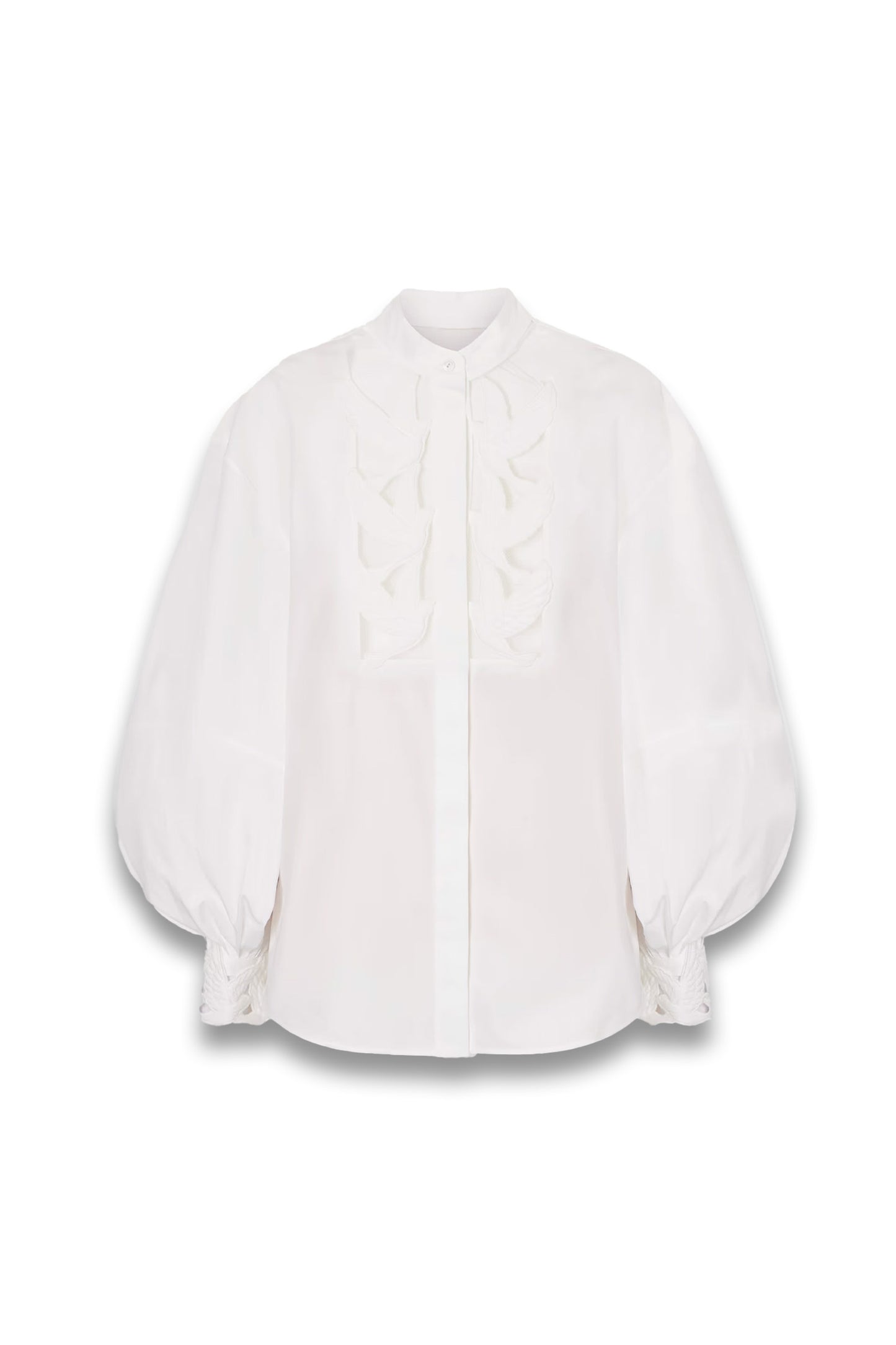 Luna embroidered mesh-paneled cotton-poplin blouse