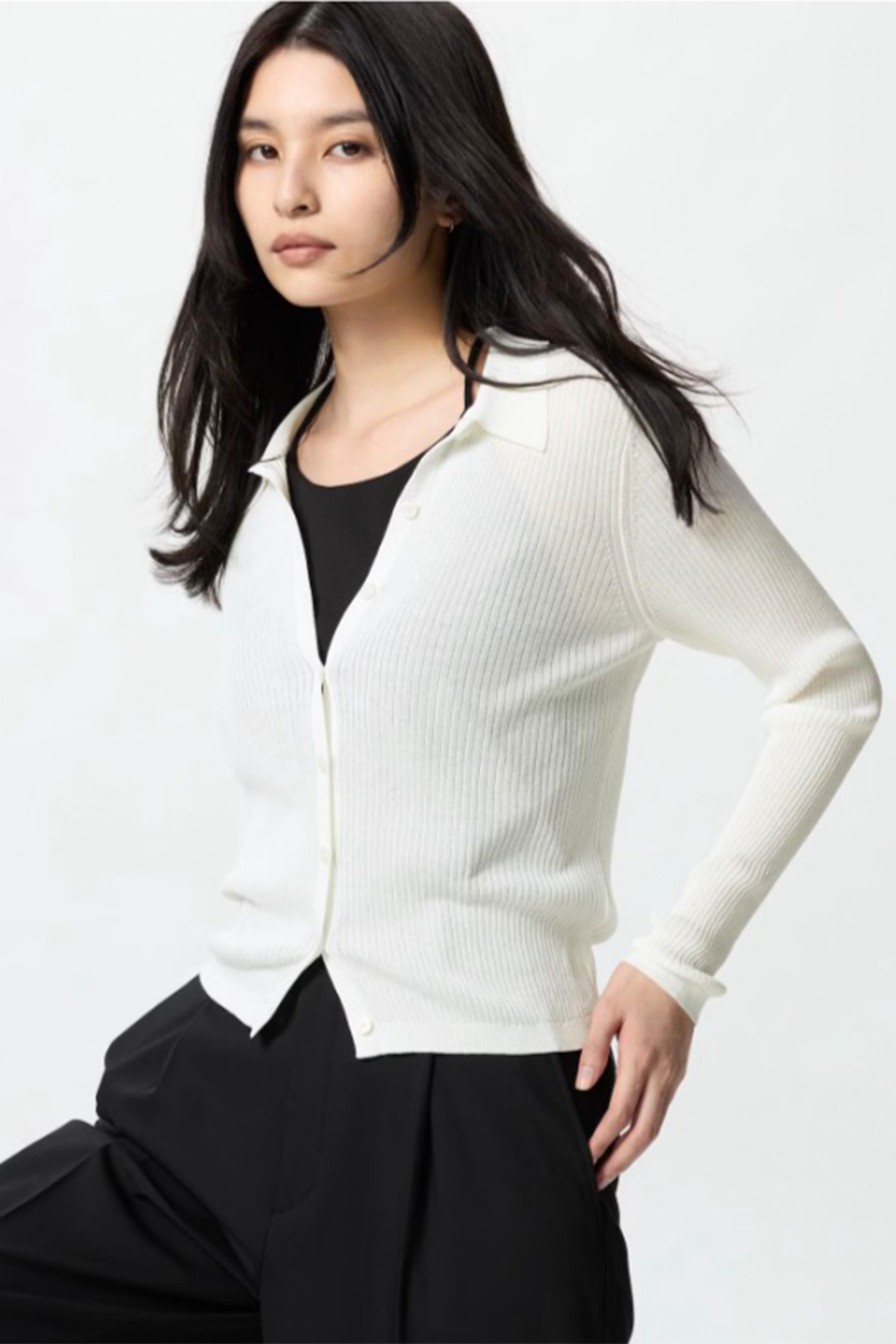Ribbed Polo Cardigan