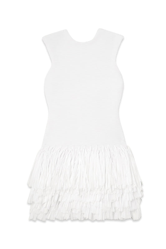 Rushes Raffia-trimmed Ribbed-knit Mini Dress