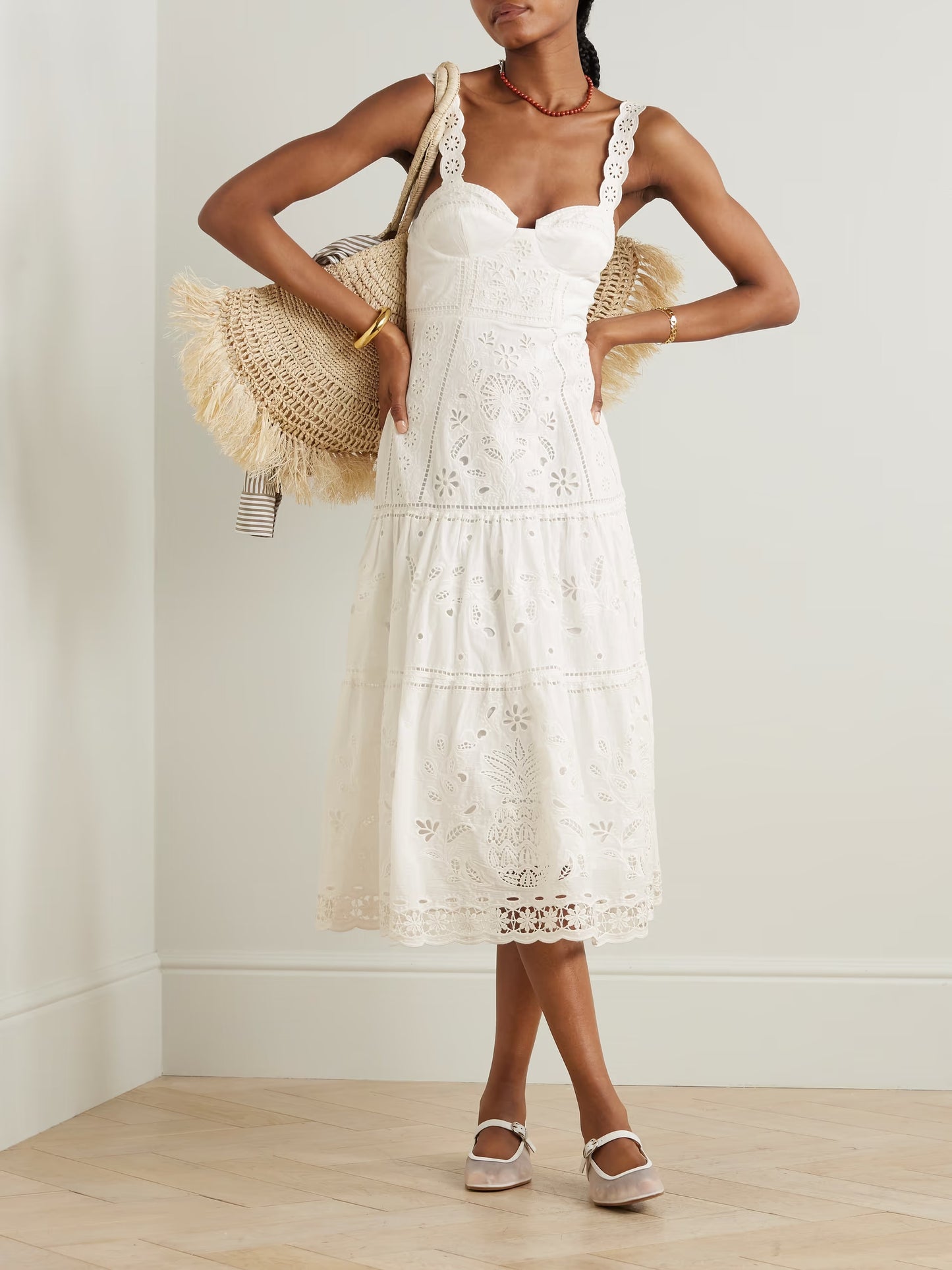 Broderie Anglaise Cotton Midi Dress