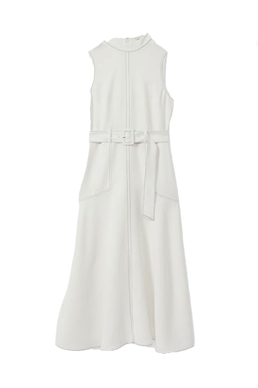 Contrast Stitch Belted Midi Dress