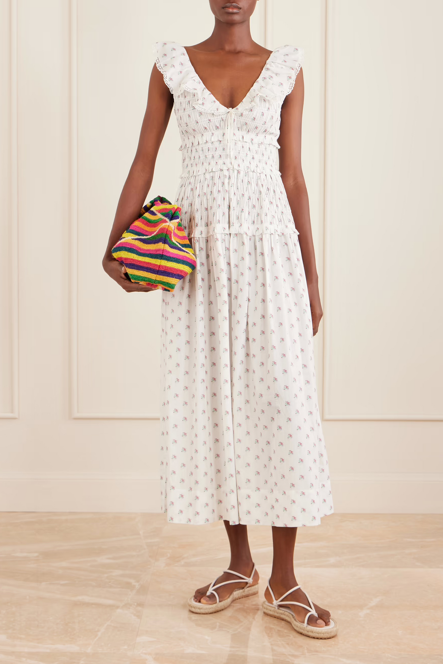 Sorina Tiered Embroidered Floral-print Organic Cotton Midi Dress