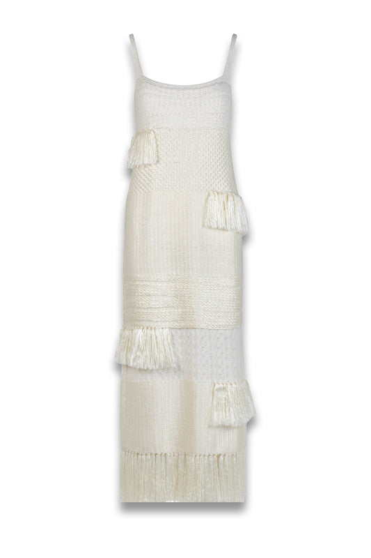 Lia Fringed Knit Silk Maxi Dress