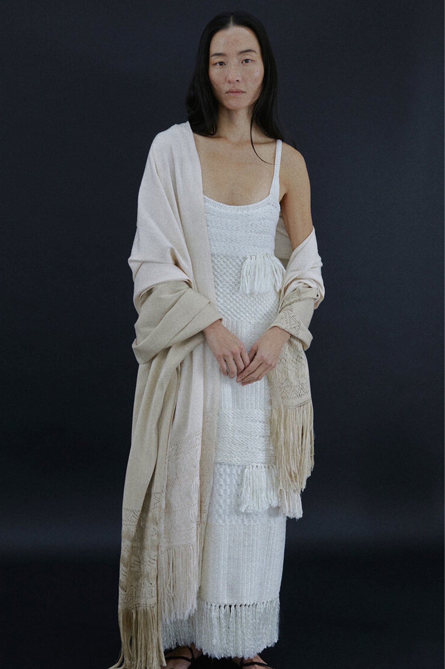 Lia Fringed Knit Silk Maxi Dress