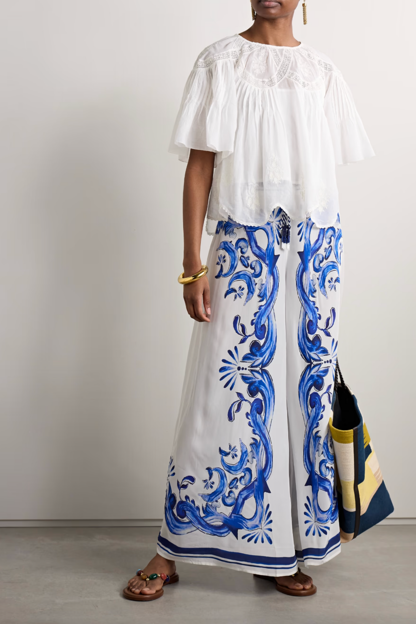 Crochet-Trimmed Embroidered Cotton-Voile Blouse
