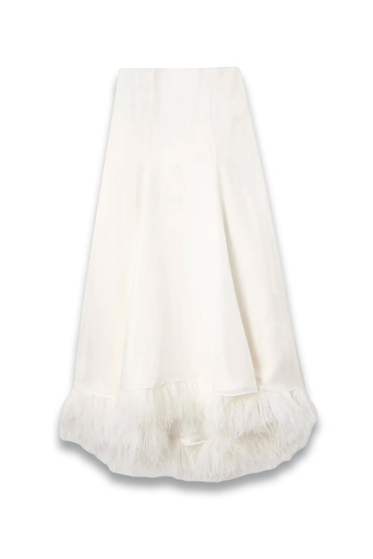 Renee feather-trimmed silk-satin skirt