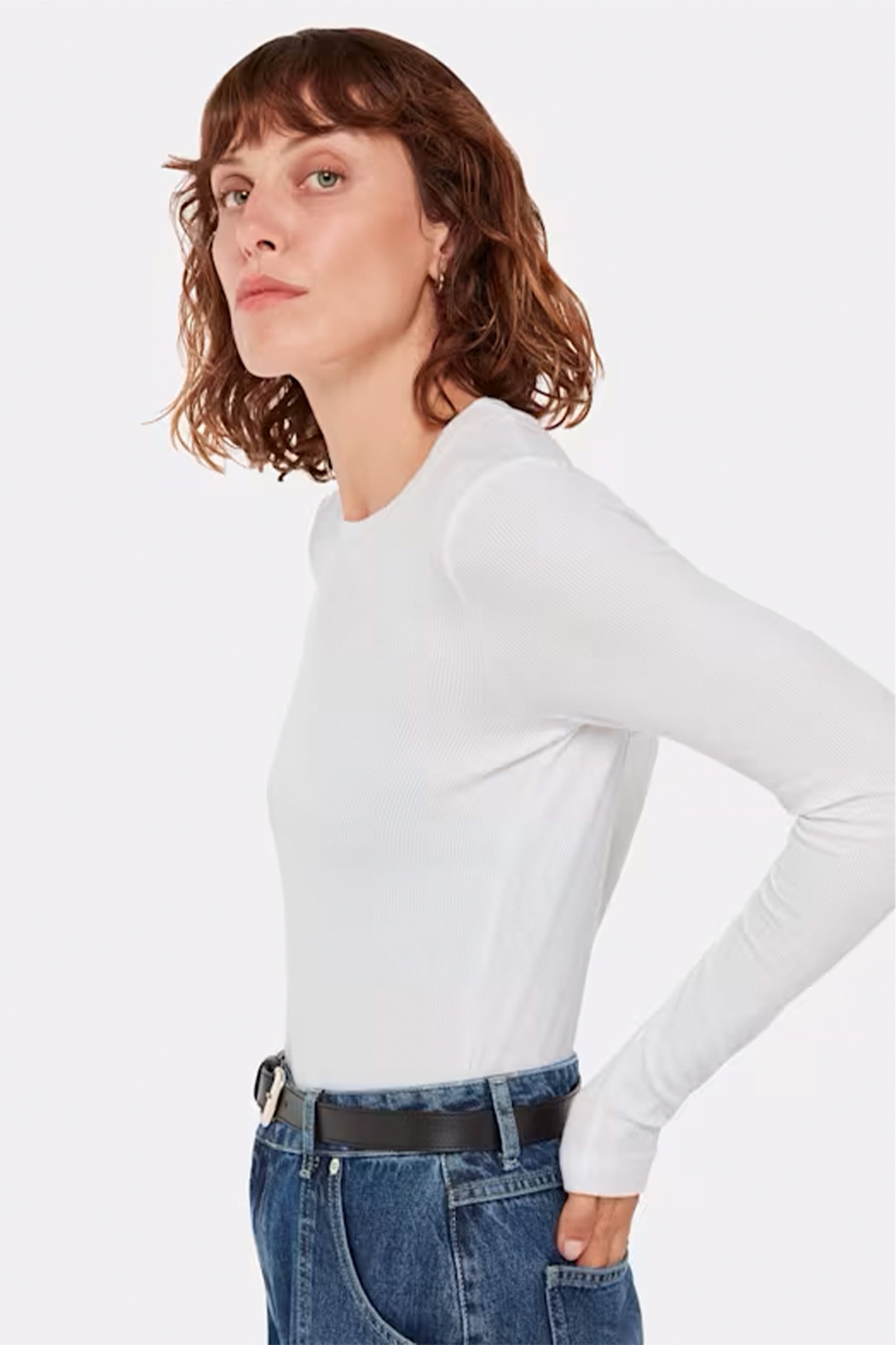 White Essential Ribbed Crew