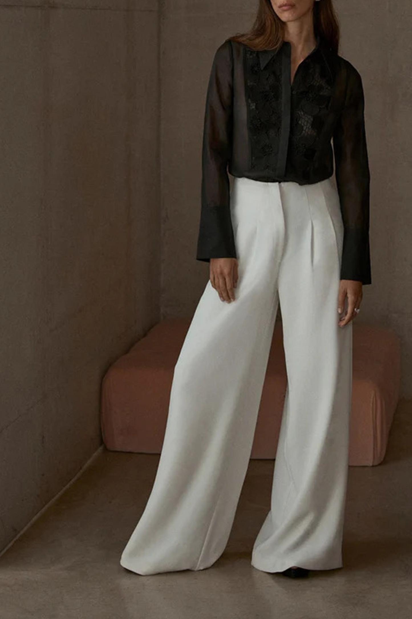 White Wide Leg Darted Trousers