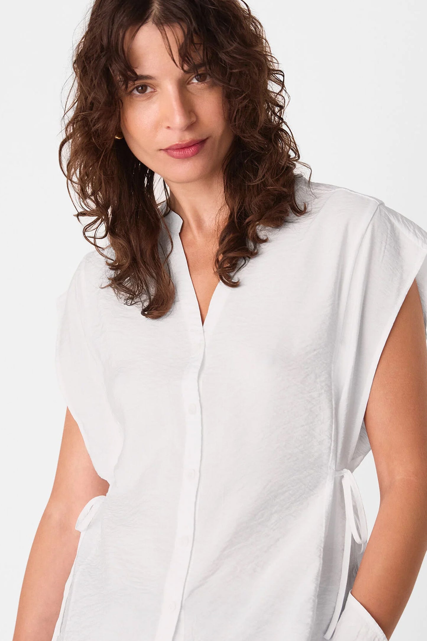White Button Down Tie Side Shirt