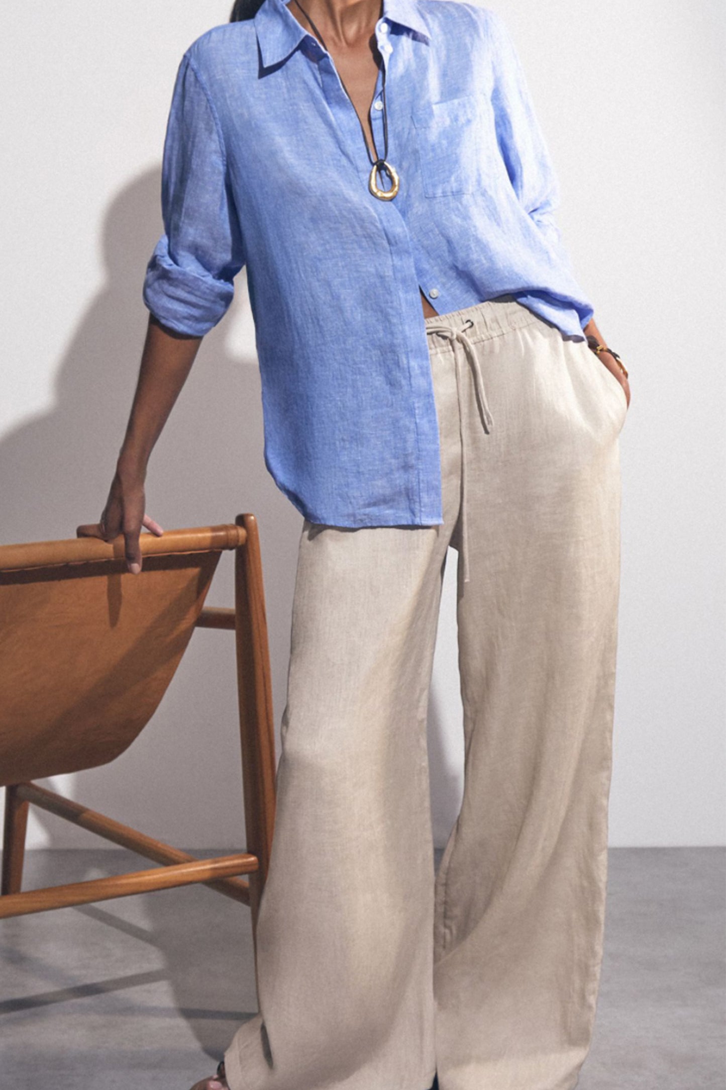 Willow Linen-Blend Wide-Leg Trousers In Neutral