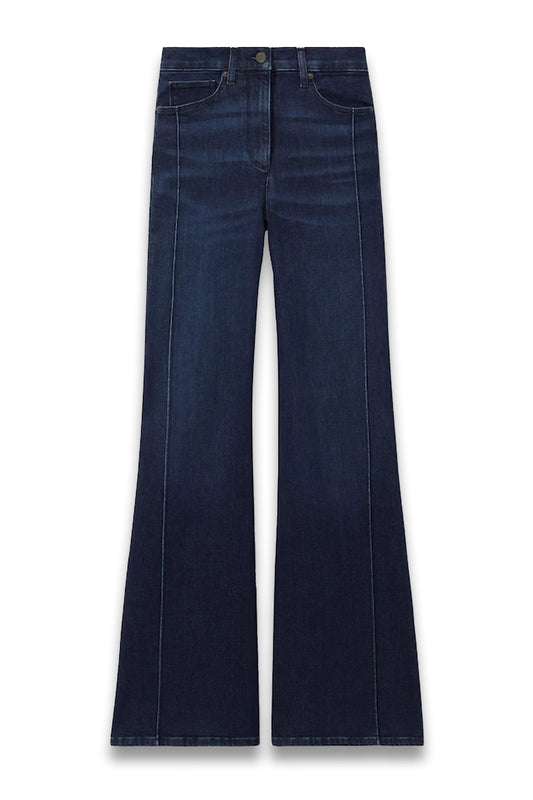 Heather Stretch Cotton Wide Leg Jeans in Dark Blue