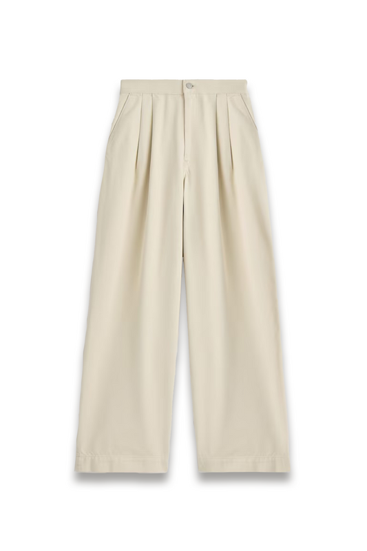 Pleated Wide-leg Denim Trousers