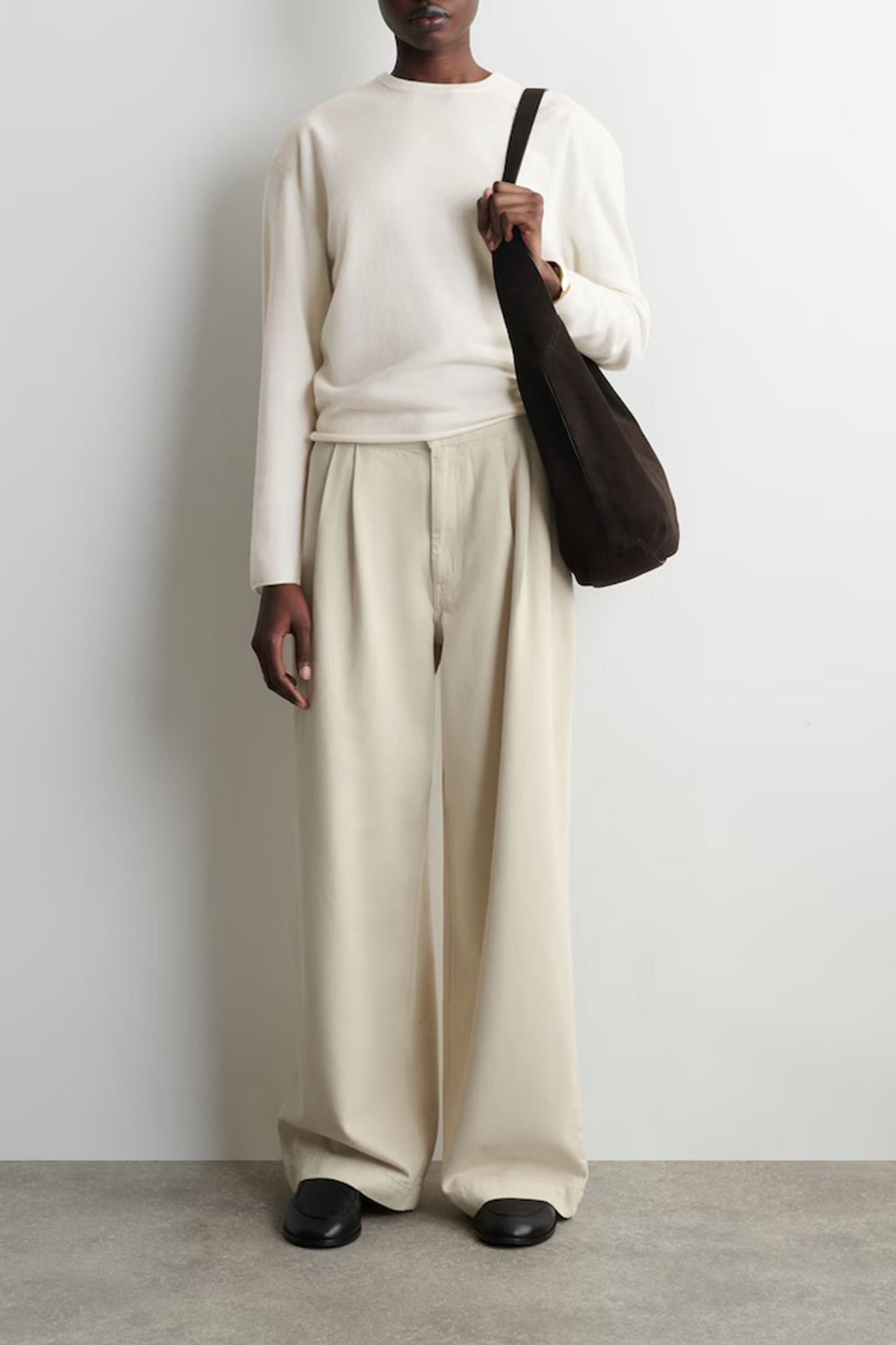 Pleated Wide-leg Denim Trousers