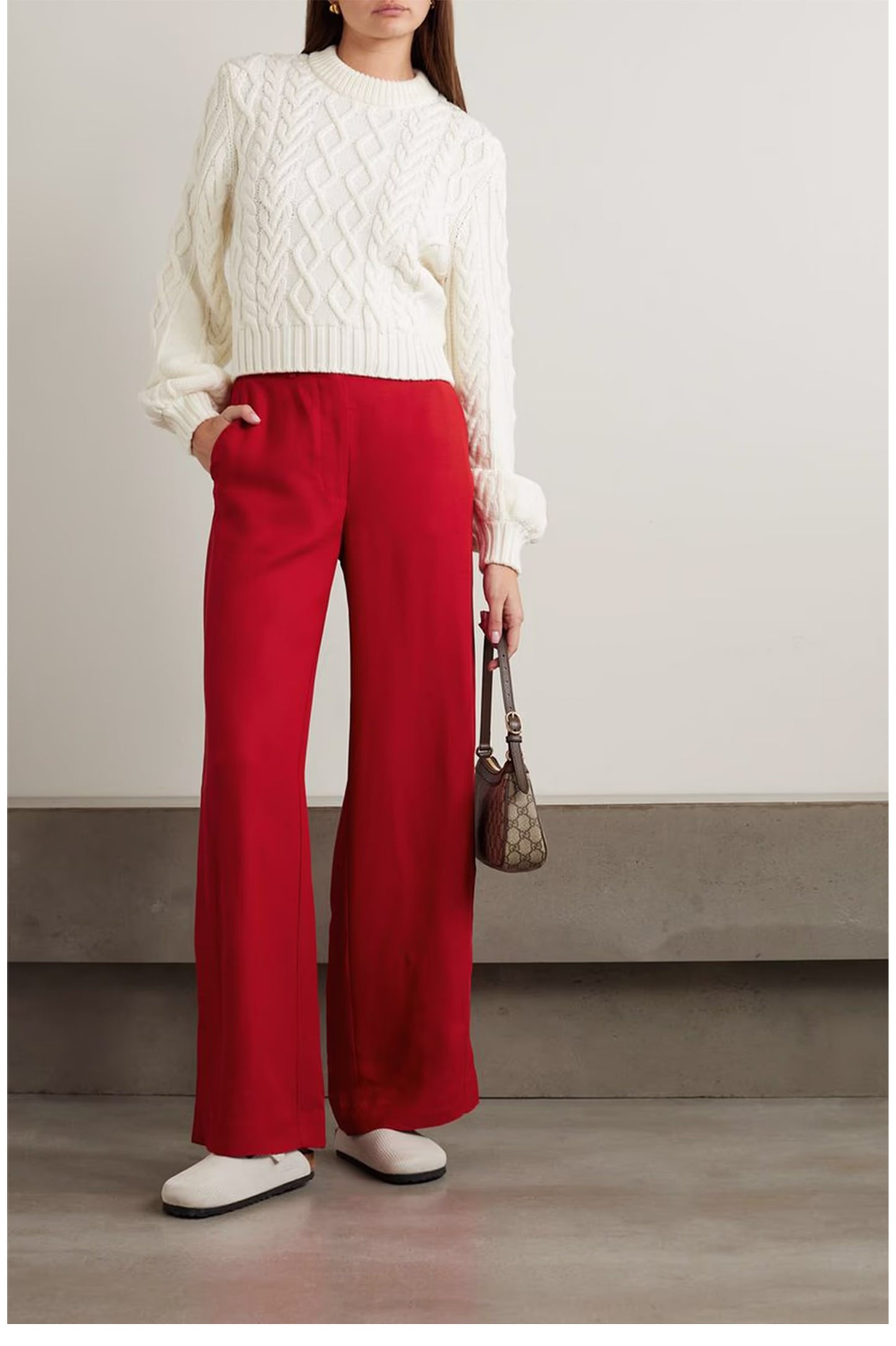 Alba Crepe Wide-Leg Pants Red