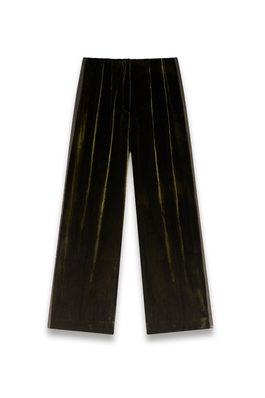 Khaki Velvet Wide Trousers