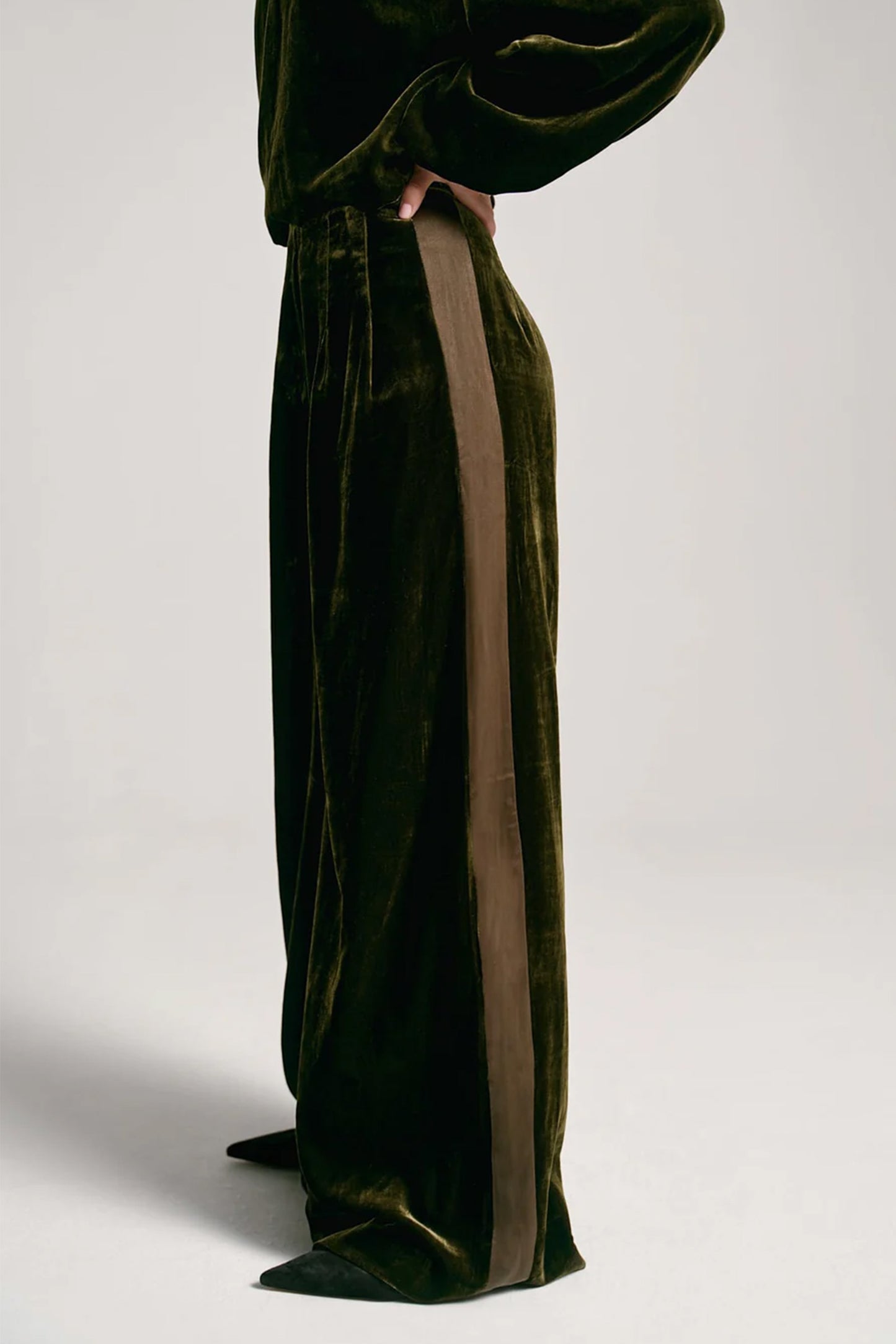 Khaki Velvet Wide Trousers