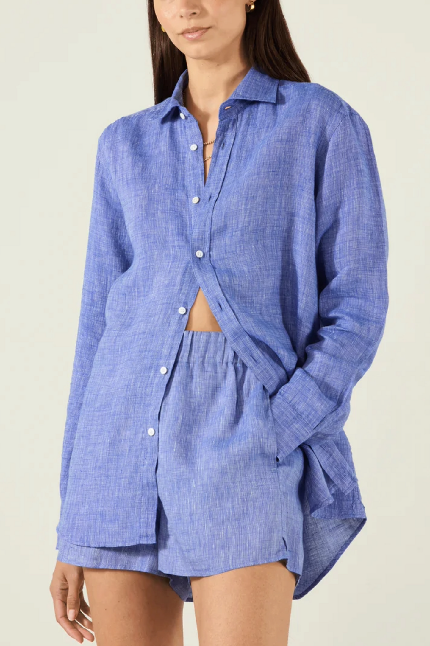 The Boyfriend Linen Shirt and Boxers in Lapiz Blue