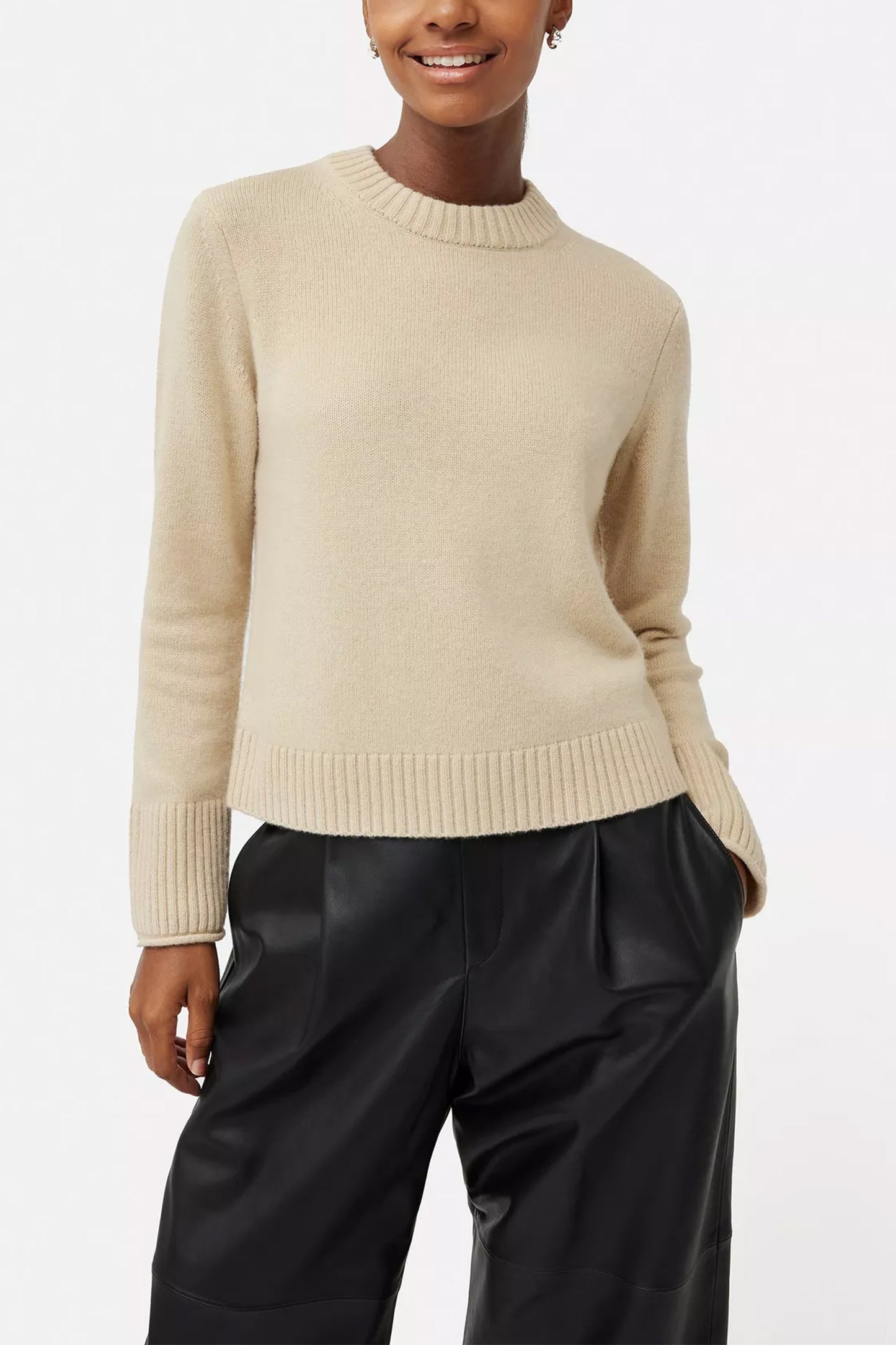 Jigsaw Compact Wool Crew Neck Jumper, Cream