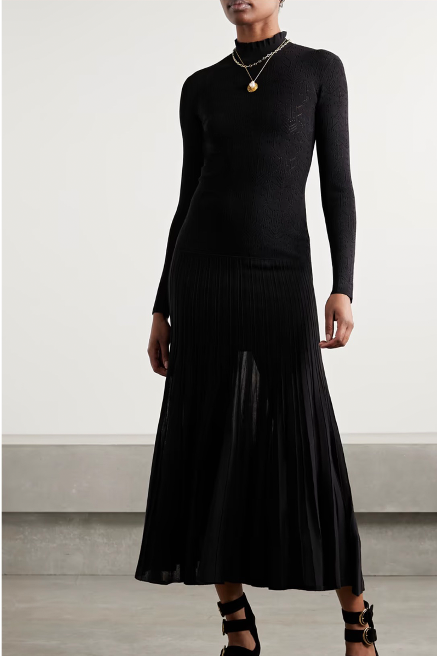 Gisole Paneled Pointelle-Knit Turtleneck Maxi Dress