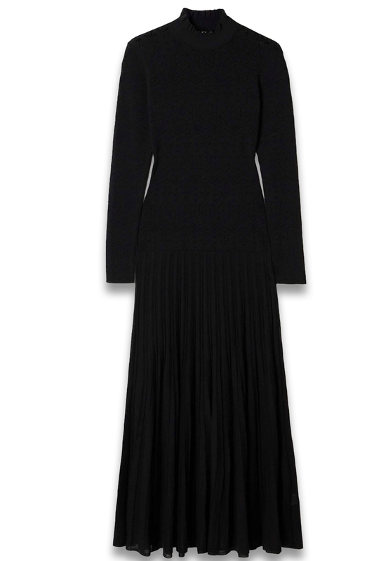 Gisole Paneled Pointelle-Knit Turtleneck Maxi Dress