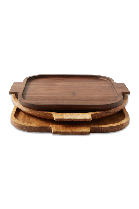 Set Of Three Oak, Walnut And Ash Wood Trays