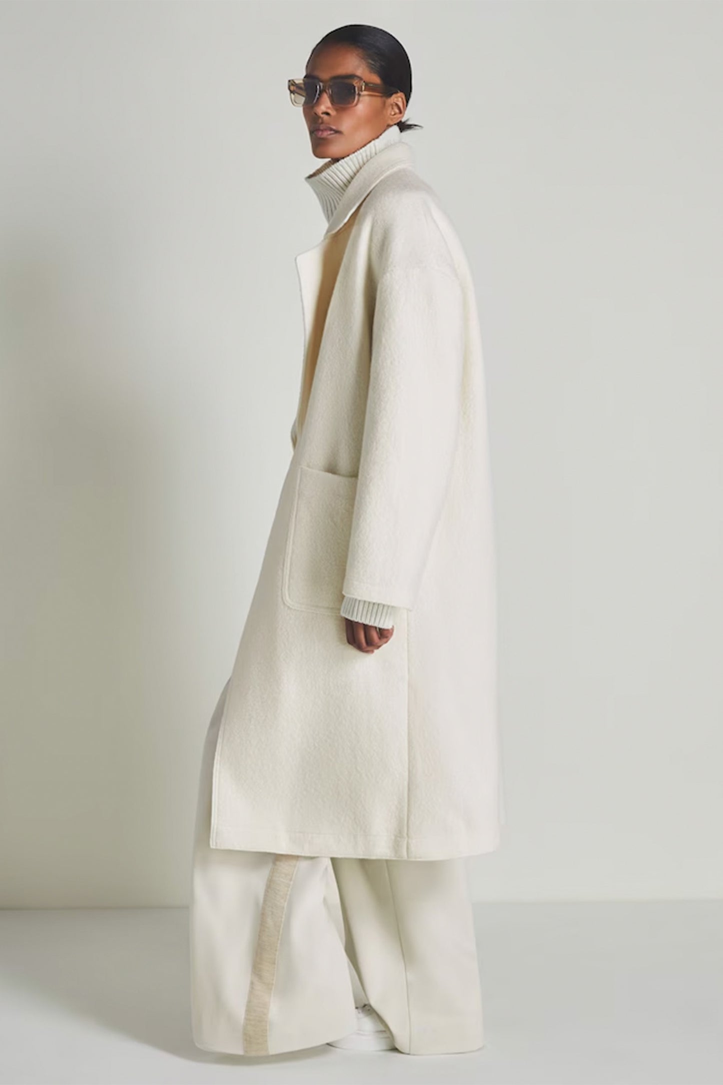 Les 100 Ciels Boiled-Wool Bouclé Coat in Cream
