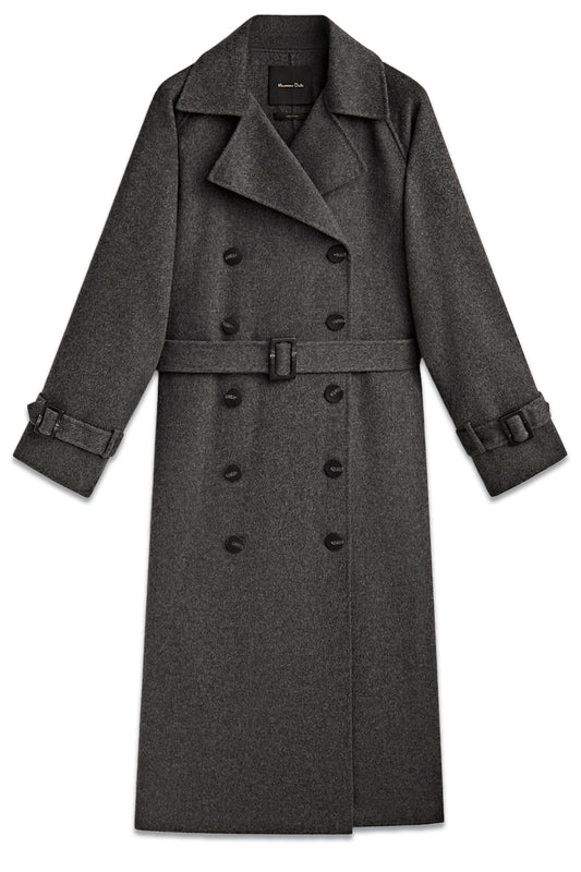 Wool Blend Double-Breasted Trench Coat