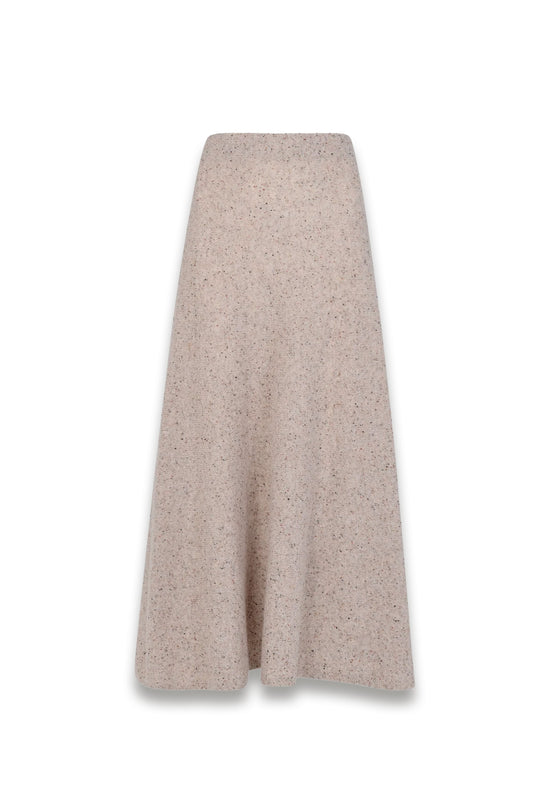 Neutral Wool Textured Midi Skirt