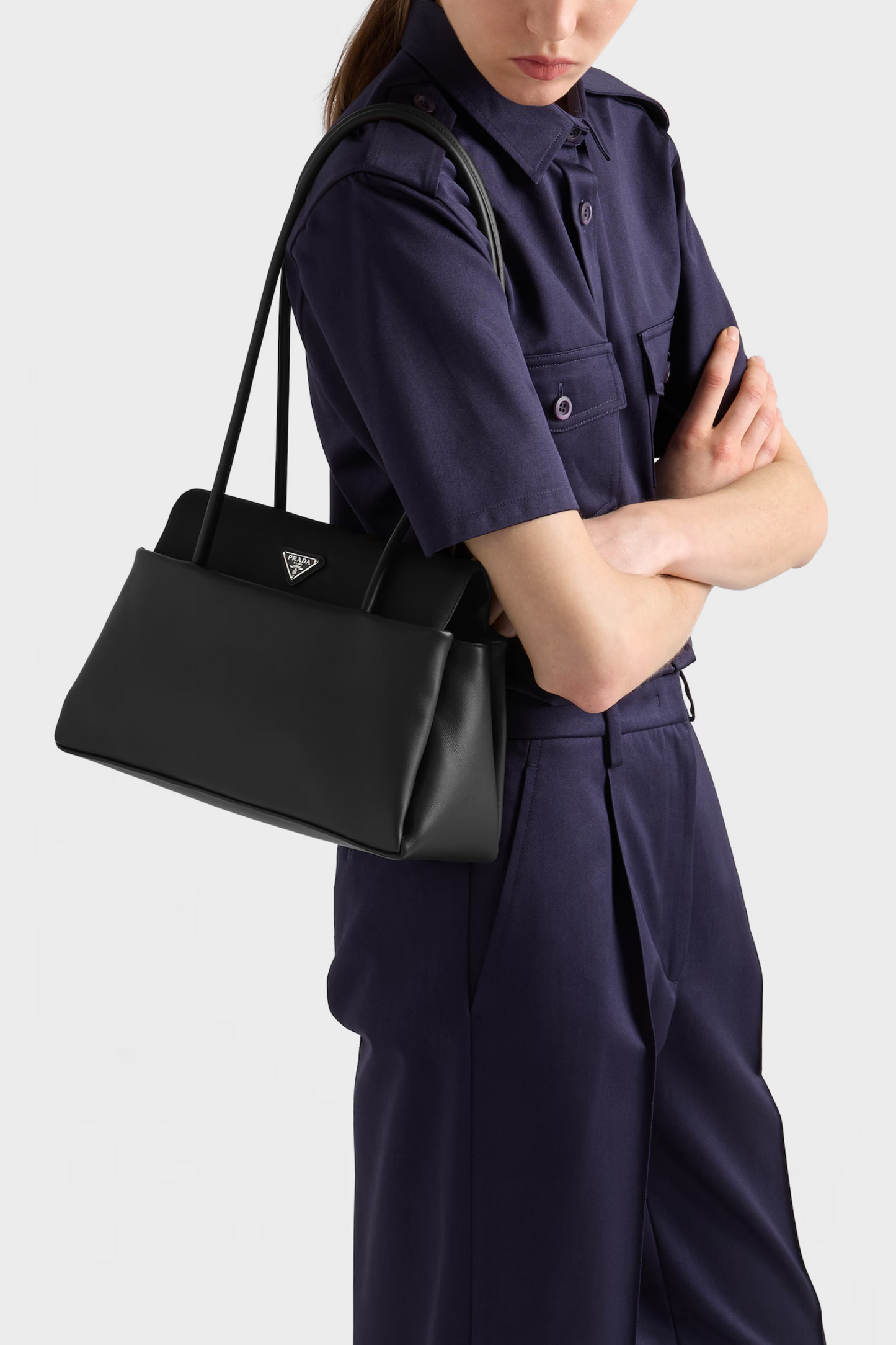Passage Medium Leather Bag with Re-nylon Flap