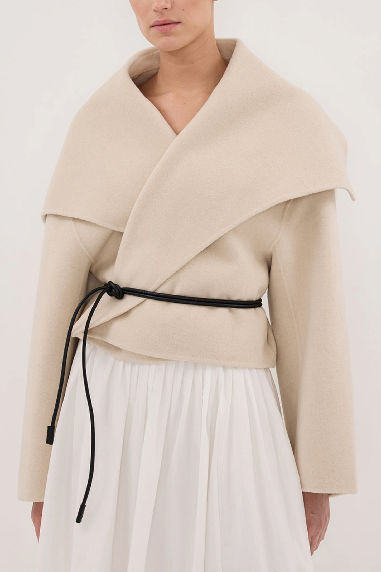 Lucia Bone Cropped Wool-blend Trench Coat
