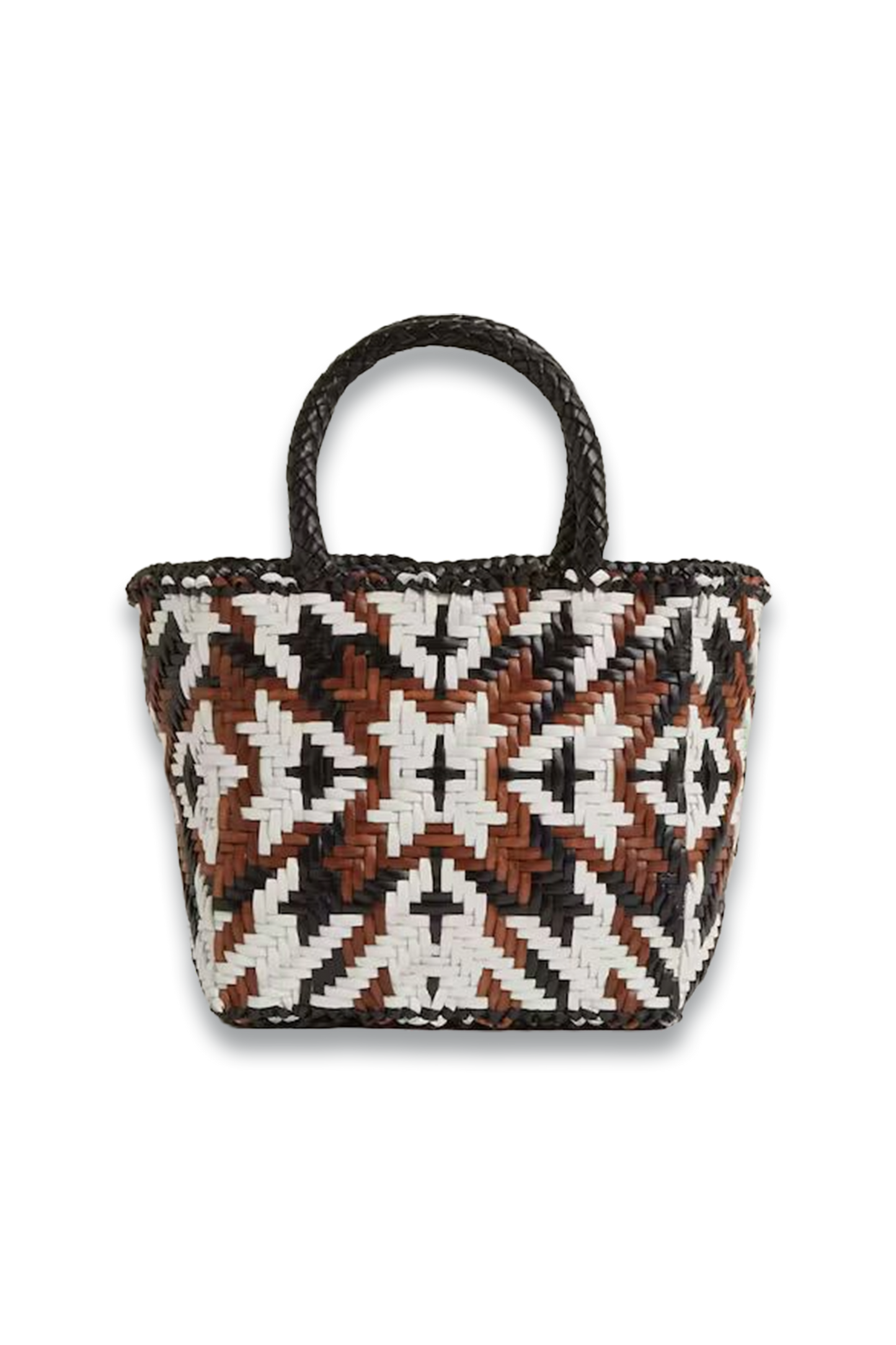 Margot Small Leather Woven Tote Bag in Tan/White/Black
