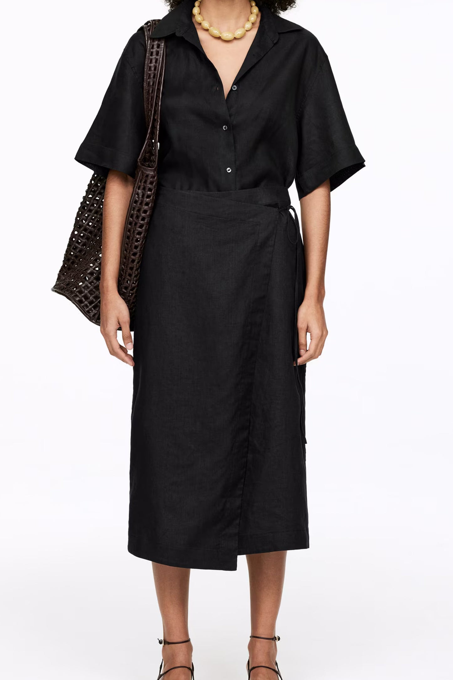 Linen Wrap Skirt In Black