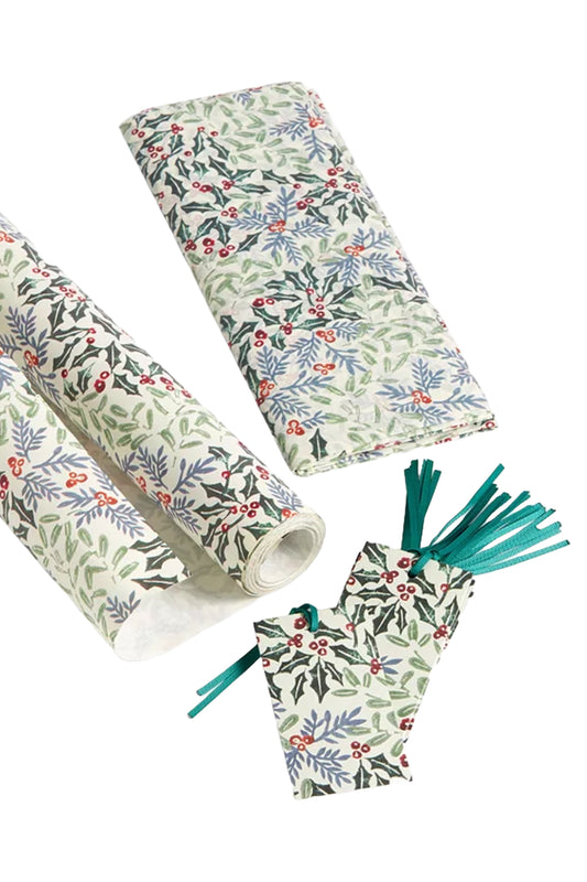 John Lewis Christmas Cottage Holly Gift Wrap, 10m