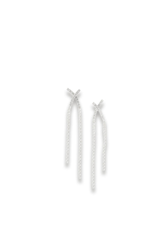 Silver-tone Crystal Cross Earrings