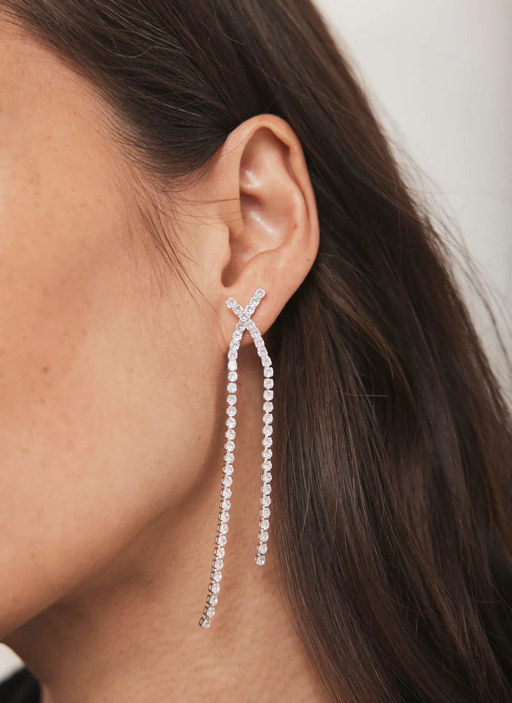 Silver-tone Crystal Cross Earrings