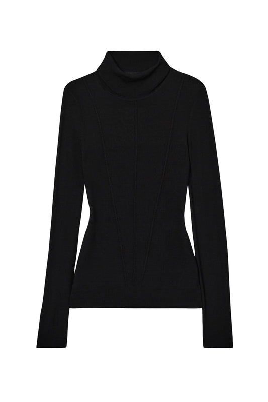 Serena Seamed Roll-Neck Top in Black