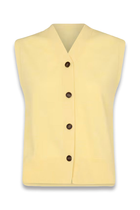 Yellow Wool V Neck Button Front Tank